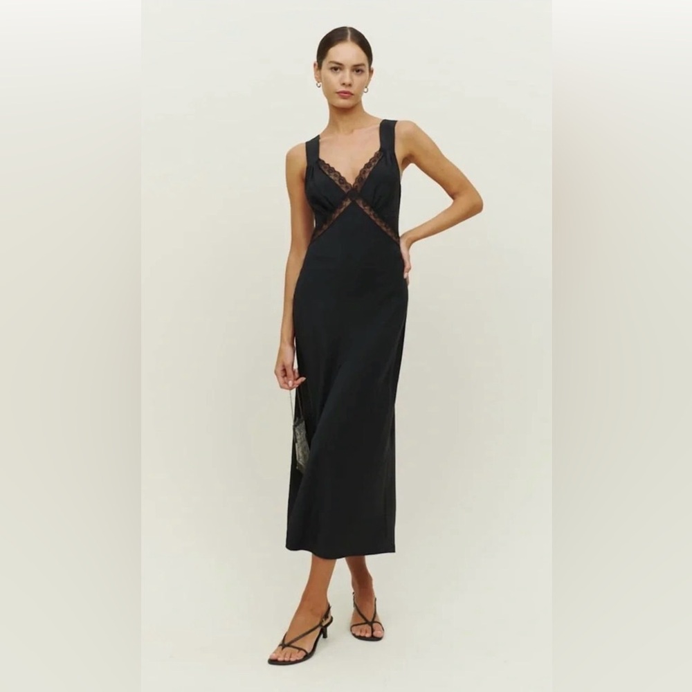 Reformation Black Lace-Trim Slip